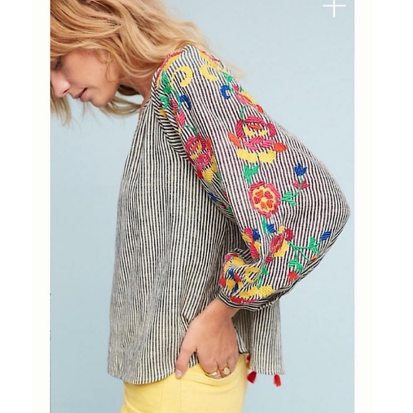 Anthropologie Floreat Embroidered Soleil Top Women's M Multicolor Artsy Boho 90s - Picture 2 of 12